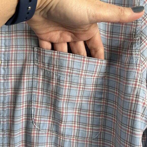 Faherty Mens Shirt L Button Front Blue Plaid Long Sleeve Active Cotton Pocket - Picture 5 of 11